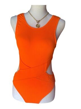 Orange Cutout Ribbed One-Piece Swimsuit